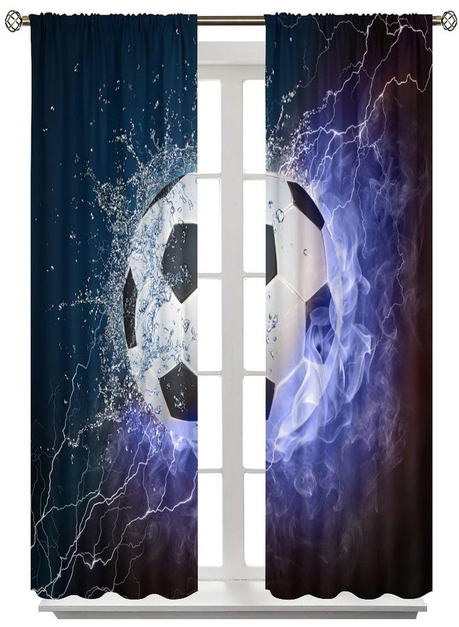 SENRUEGT Soccer Curtains,Sports Theme Window Treatments for Kids Bedroom Window Curtains,3D Football Game Patterns Boys Teen Bedroom Living Room Drapes 42x45 Inch - Image 3